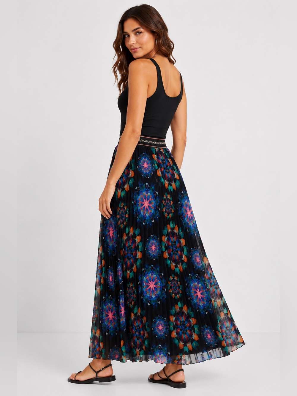 Desigual NWT Pleated Maxi Skirt Mandala Print Boho Festival Artwear IT Size 42 - Picture 2 of 14